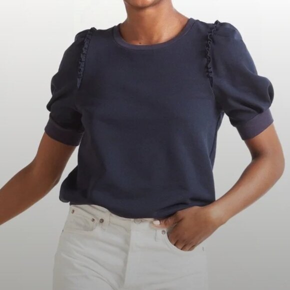 Evereve Tops - EVEREVE LAURA RUFFLE short sleeved sweatshirt Navy. blue NWT